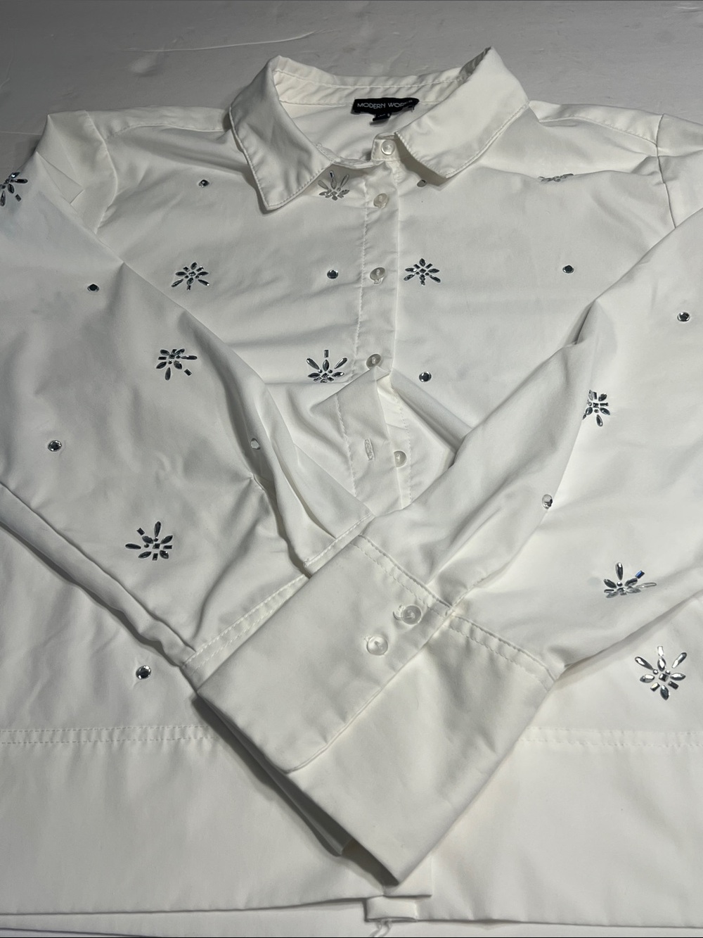 Modern Works White Embellished Button-Down Blouse